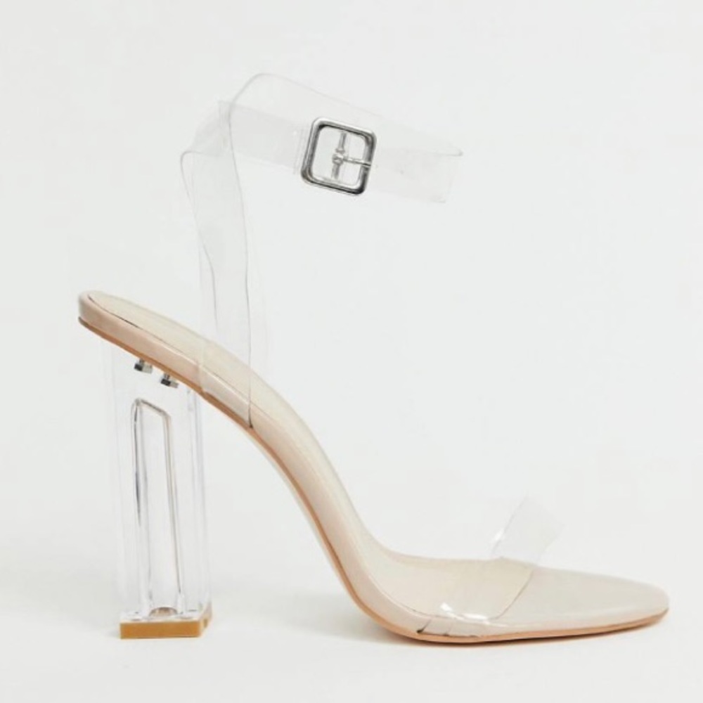 Brand New Public Desire Alia Clear Strap Heeled Sandal